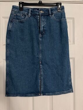 GAP Blue Denim Midi Skirt with Front Slit